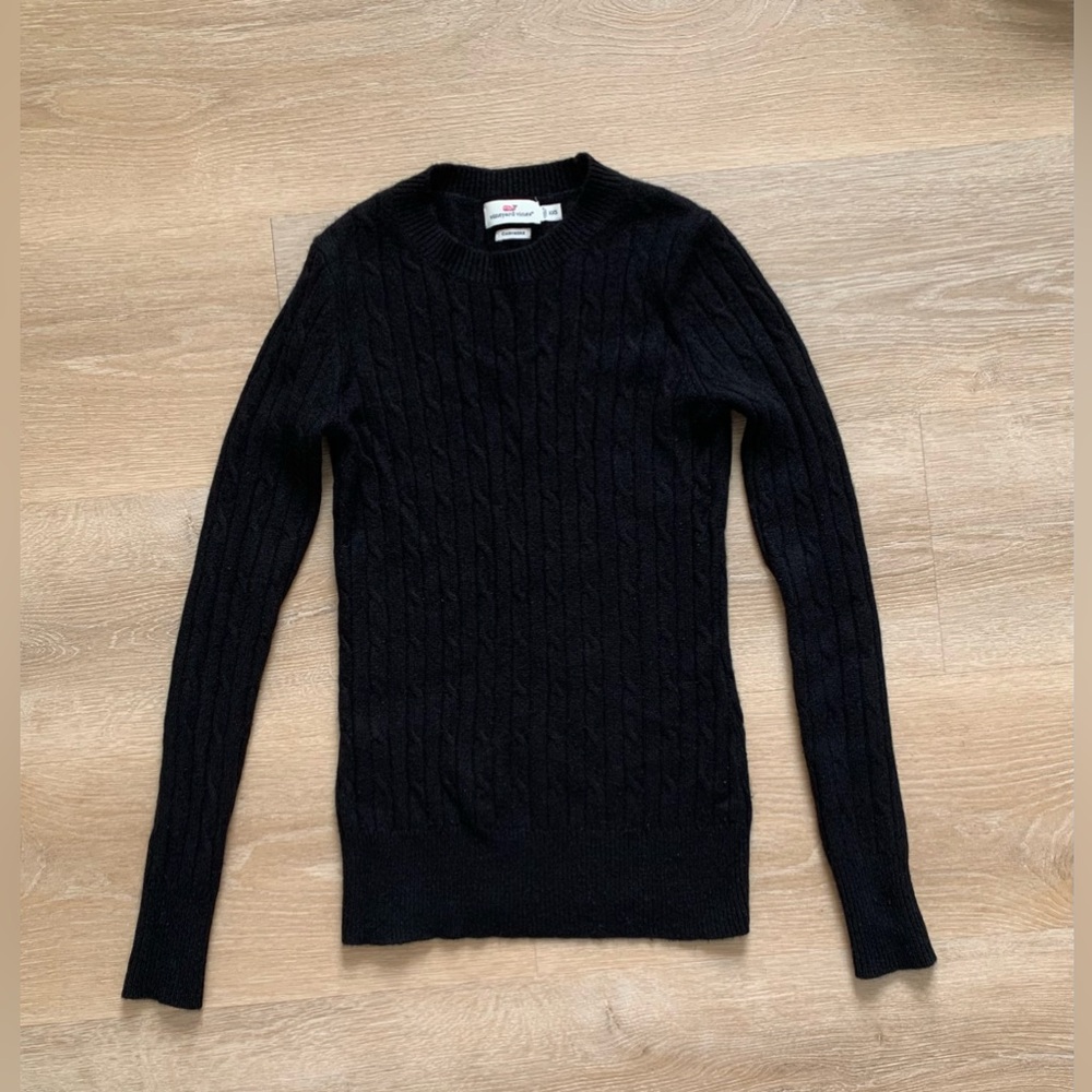 Vineyard Vines 100% Cashmere Cable Knit Sweater Black Pullover Women’s XXS-XS-S - Picture 8 of 12